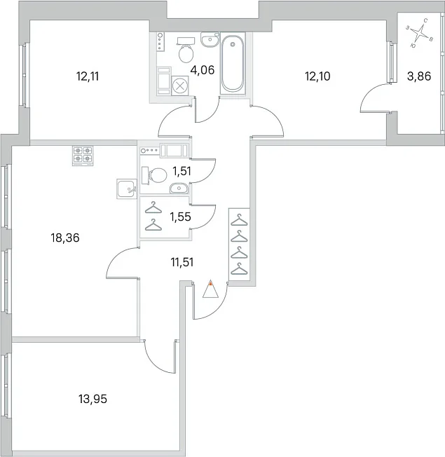 3-комнатная квартира 75.15 м², 2/4 эт., ЖК «Любоград в Стрельне»